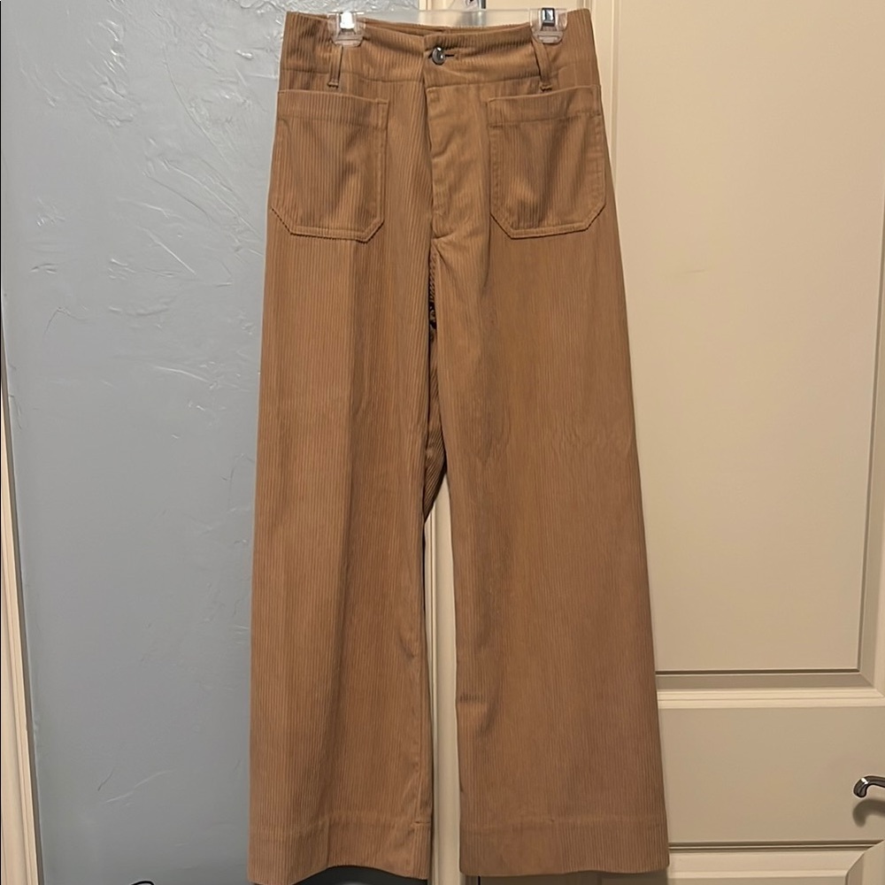 Tan Corduroy Pants with Straight Leg and Flat Front